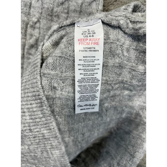 miss selfridge cable v neck fitted sweater midi dress pale gray heather size 4-6 - Picture 11 of 11